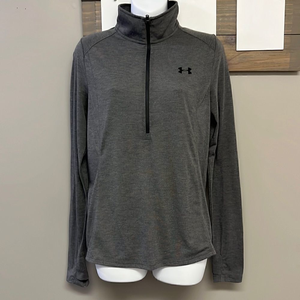 Under Armour Women’s Heather Gray Zip Pullover Long Sleeve Mock Neck Shirt- Med